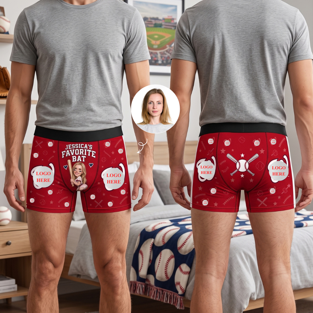 Funny Baseball Boxer Briefs With Custom Girlfriend Photo and Name, Personalized Couple Underwear Gift for Sports Lovers hn24092026