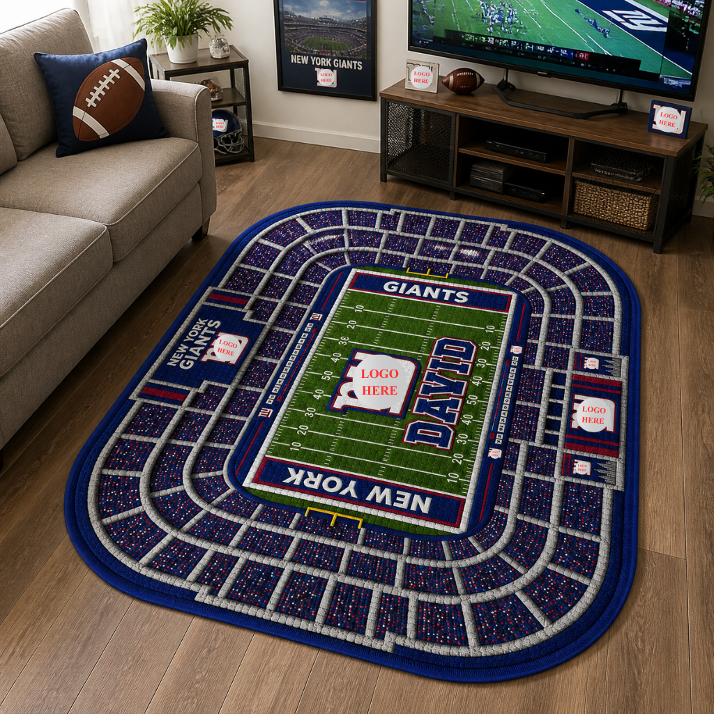 Custom Name Football Stadium Rug, Personalized Sports Area Rug, Gift for Football Fans hn07082026