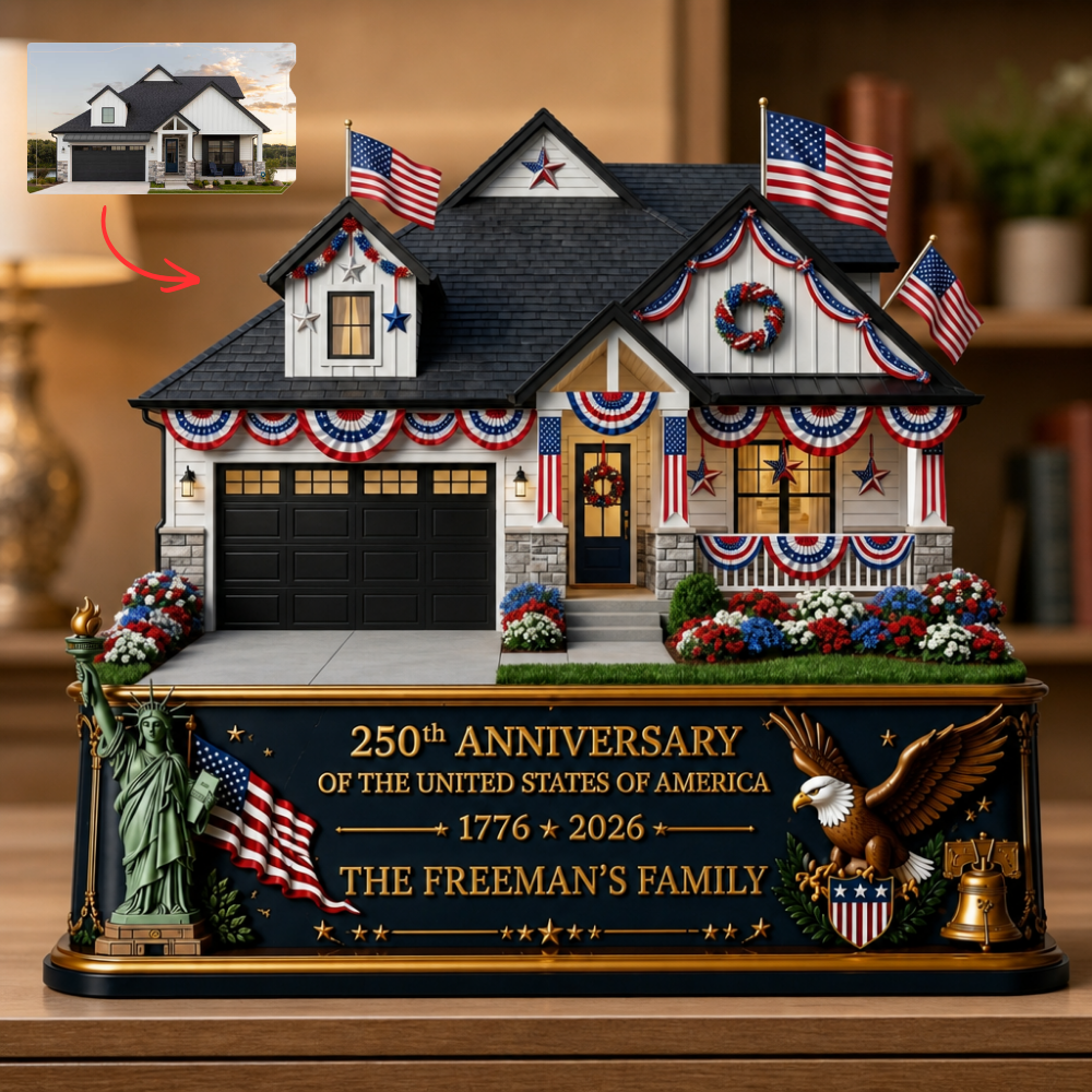 Custom Family House Photo Plaque 4th Of July Patriotic Family Gift Personalized American Home Decor Independence Day Keepsake Gift For Family USA Anniversary Plaque
