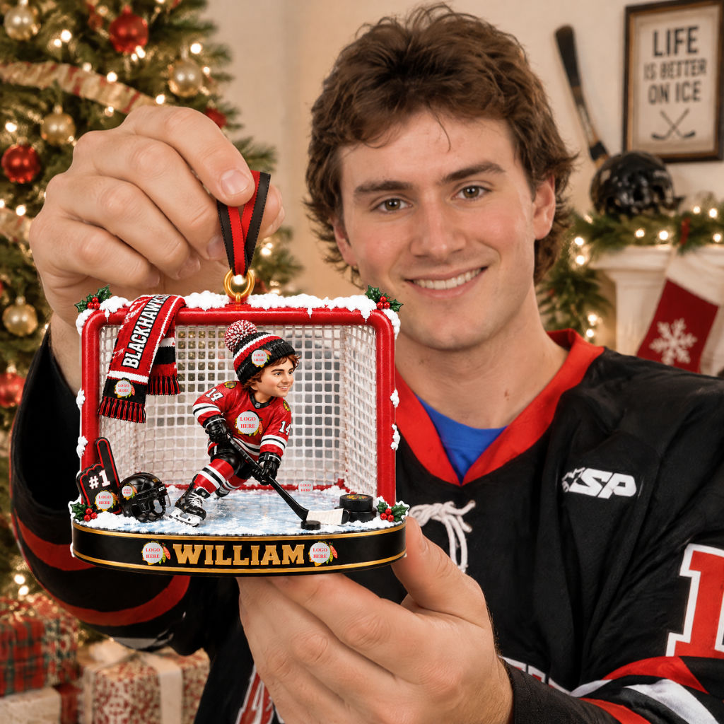 Custom Hockey Christmas Ornament With Photo and Name, Personalized Hockey Player Holiday Keepsake, Gift for Hockey Fans and Players hn09102026