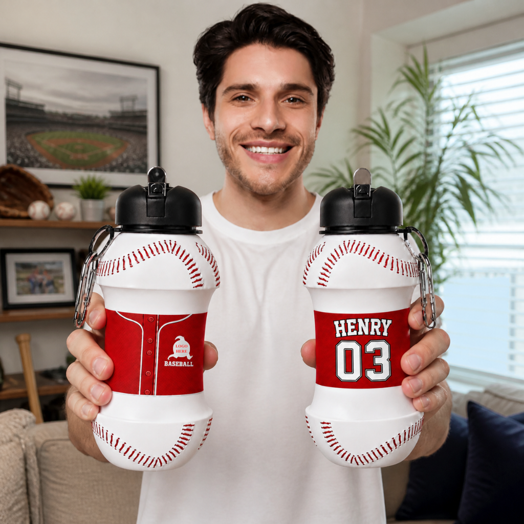 Custom College Baseball Silicone Foldable Water Bottle, Personalized Team Logo & Name Sports Bottle, Gift for Baseball Fans hn17082026