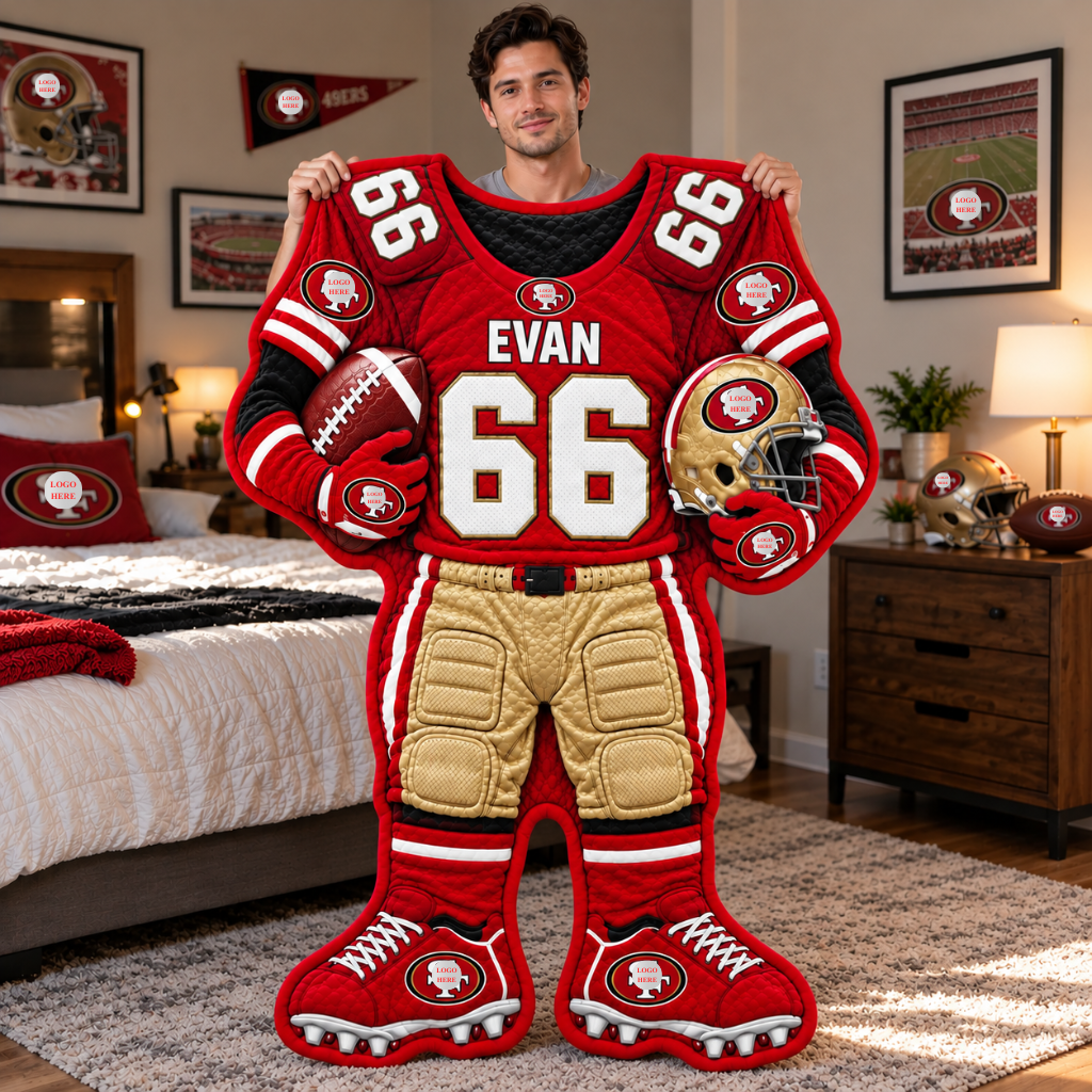 Custom Football Jersey Shape Blanket With Name, Personalized Player Uniform Throw, Sports Room Decor, Gift for Football Fans hn28102026