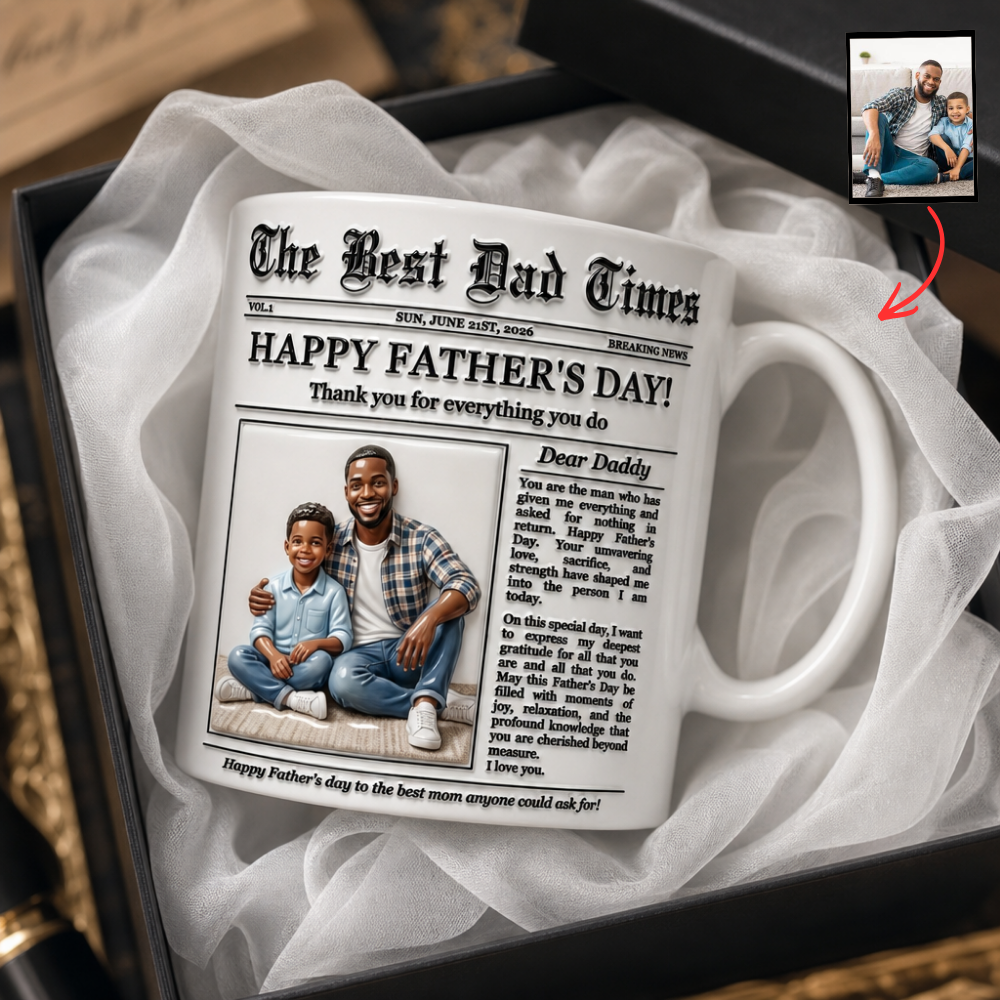 Personalized Father’s Day Newspaper Mug, Custom Photo Mug for Dad, Best Dad Times Coffee Cup, Gift From Son Daughter to Daddy