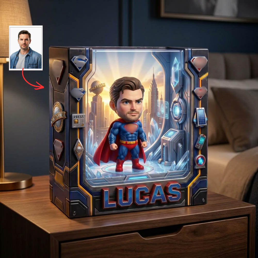 Custom Photo Acrylic Plaque, Personalized Night Hero Collectible, Custom Name Superhero Display, Comic Style Fan Gift, Action Figure Acrylic Block, Birthday Gift For Him