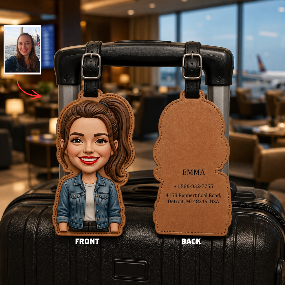 Custom Photo Luggage Tag, Personalized Travel Bag Tag, Custom Traveler Gift For Him, Vacation Lover Luggage Identifier, Funny Travel Fan Gift, Cute Cartoon Suitcase Tag