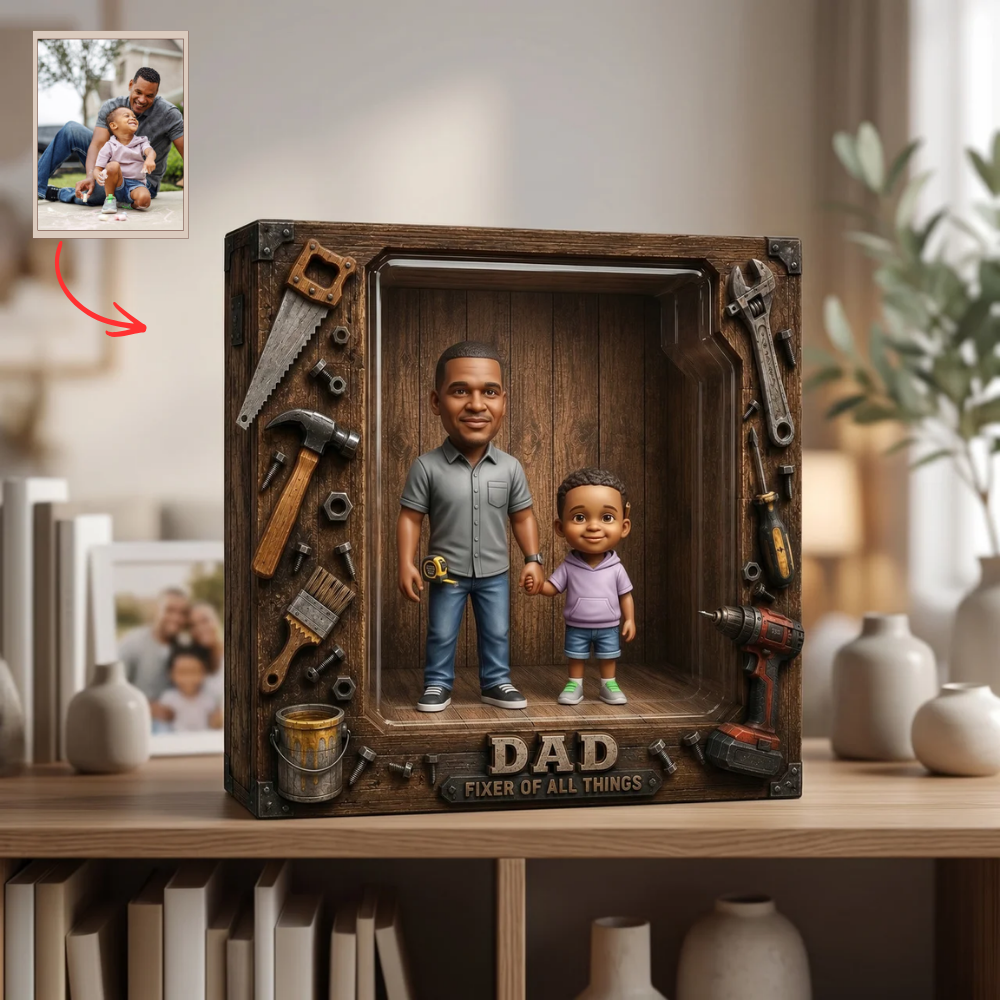 Custom Photo Plaque for Dad – Personalized Fixer Dad Wooden Plaque – Construction Worker Gift for Father