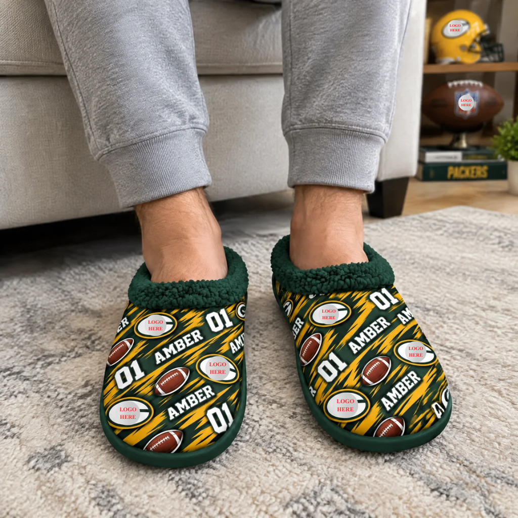Personalized Football Slippers With Custom Name and Number, Cozy Sports House Shoes, Custom Football Fan Gift hn28102026tp
