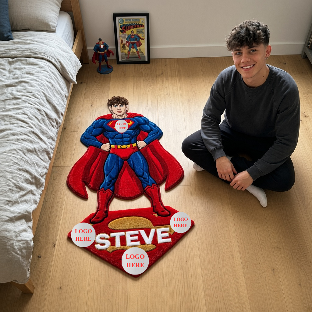 Custom Superhero Tufted Rug With Name, Comic Hero Floor Decor, Personalized Gift for Comic Book Fans hn16102026
