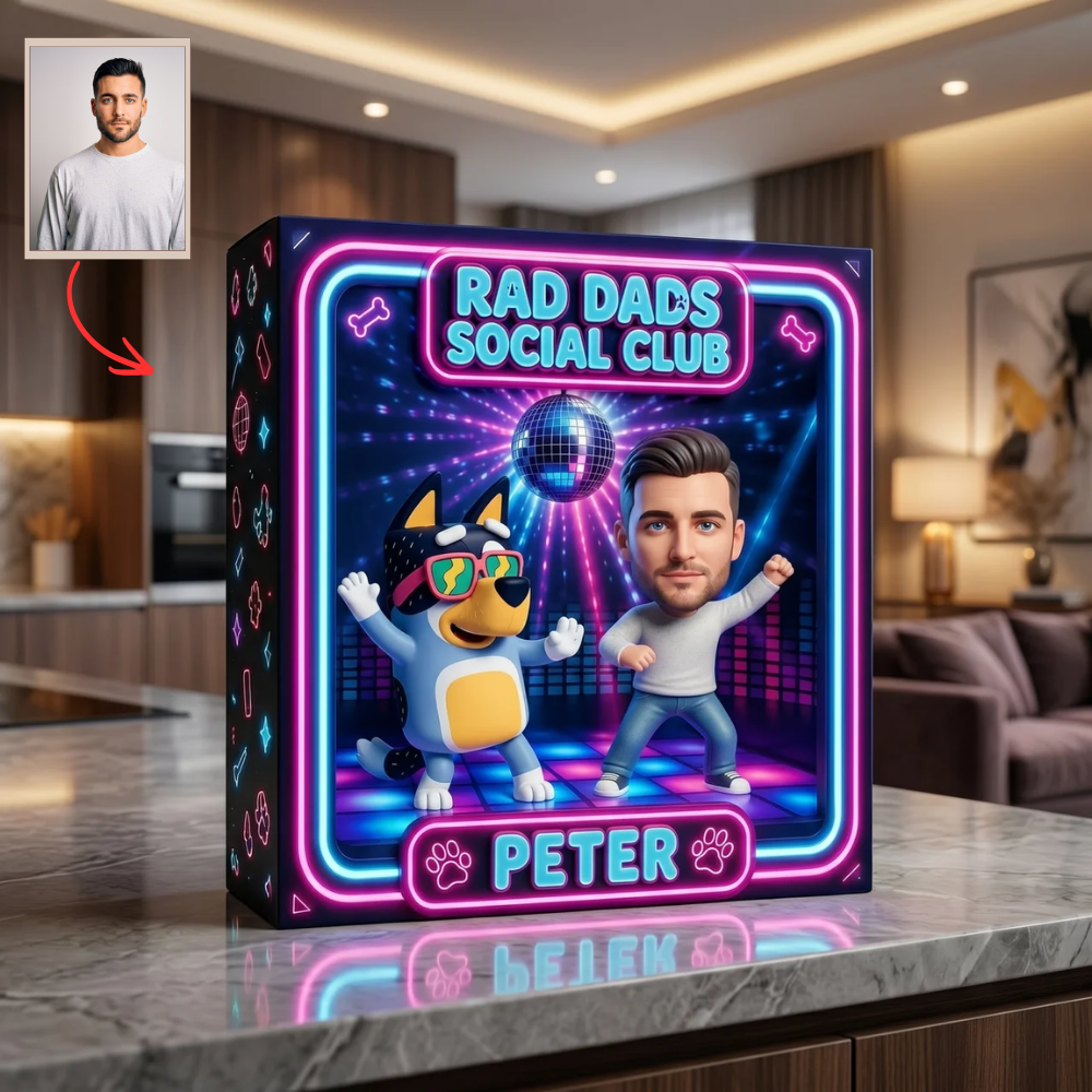 Custom Bluey Dad Plaque, Personalized Cartoon Photo Plaque for Dad, Custom Rad Dads Social Club Gift, Funny Father’s Day Keepsake, Personalized Dad Gift
