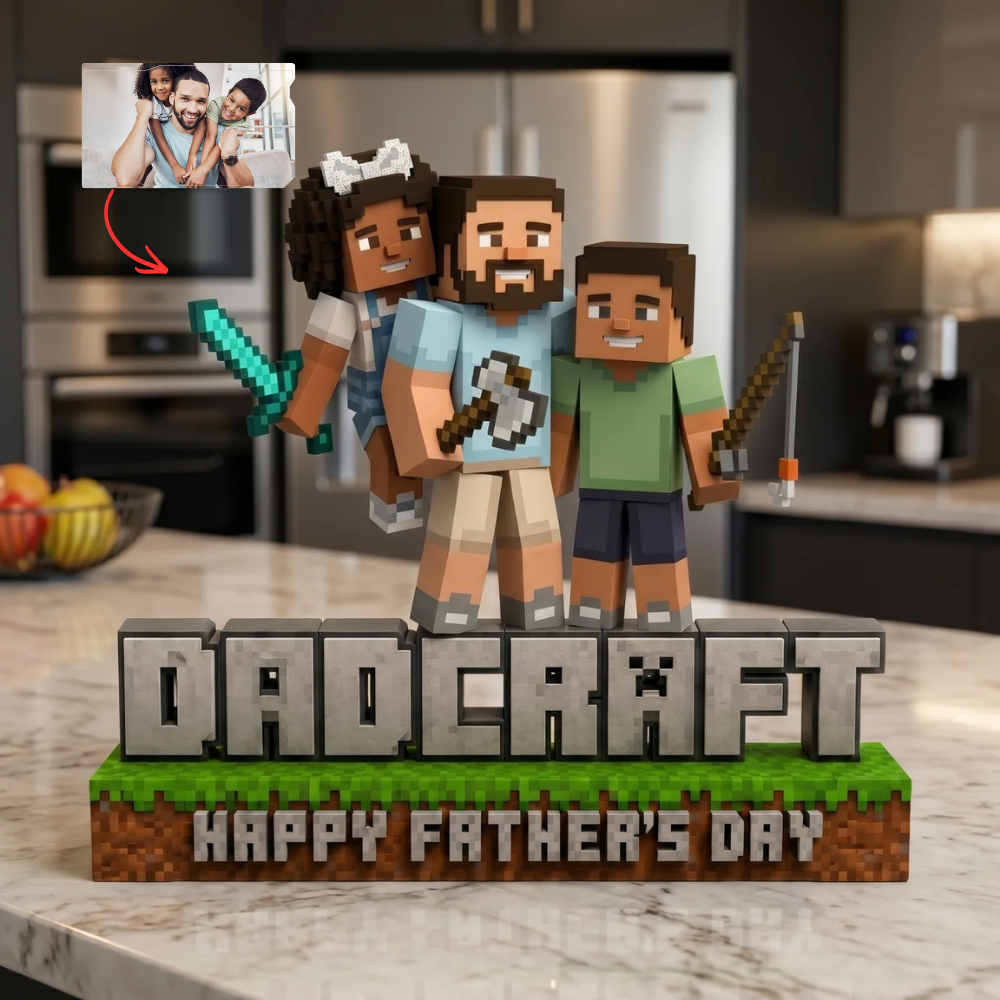 Custom Minecraft Dad Plaque, Personalized Gaming Photo Plaque for Dad, Custom Father’s Day Gamer Gift, Pixel Style Keepsake for Dad, Personalized Gift for Gamer Dad