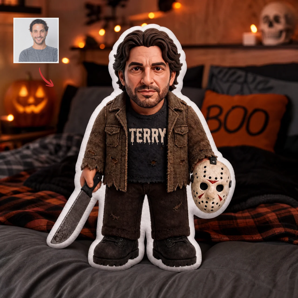 Custom Face Horror Slasher Shaped Pillow - Personalized Spooky Villain Photo Cushion hn27072026