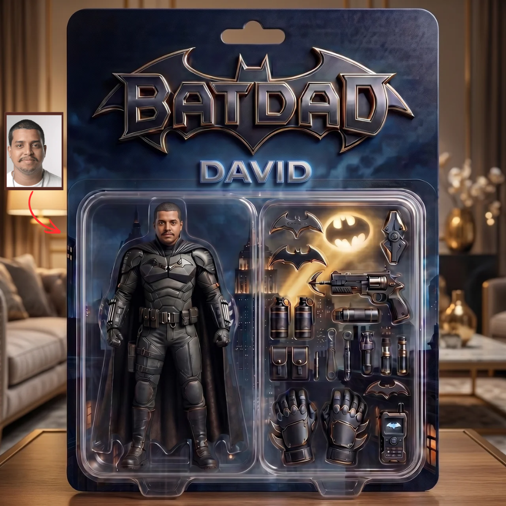 Custom Batdad Photo Plaque, Personalized Superhero Dad Gift, Custom Action Figure Plaque for Dad, Father’s Day Keepsake, Personalized Gift for Super Dad