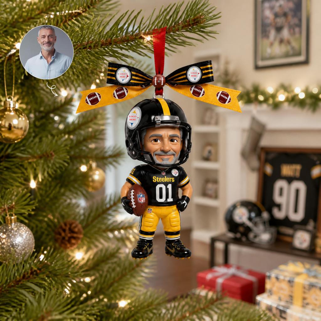 Custom Photo Football Christmas Ornament, Personalized Sports Tree Decoration, Gift for Football Fans hn26082026