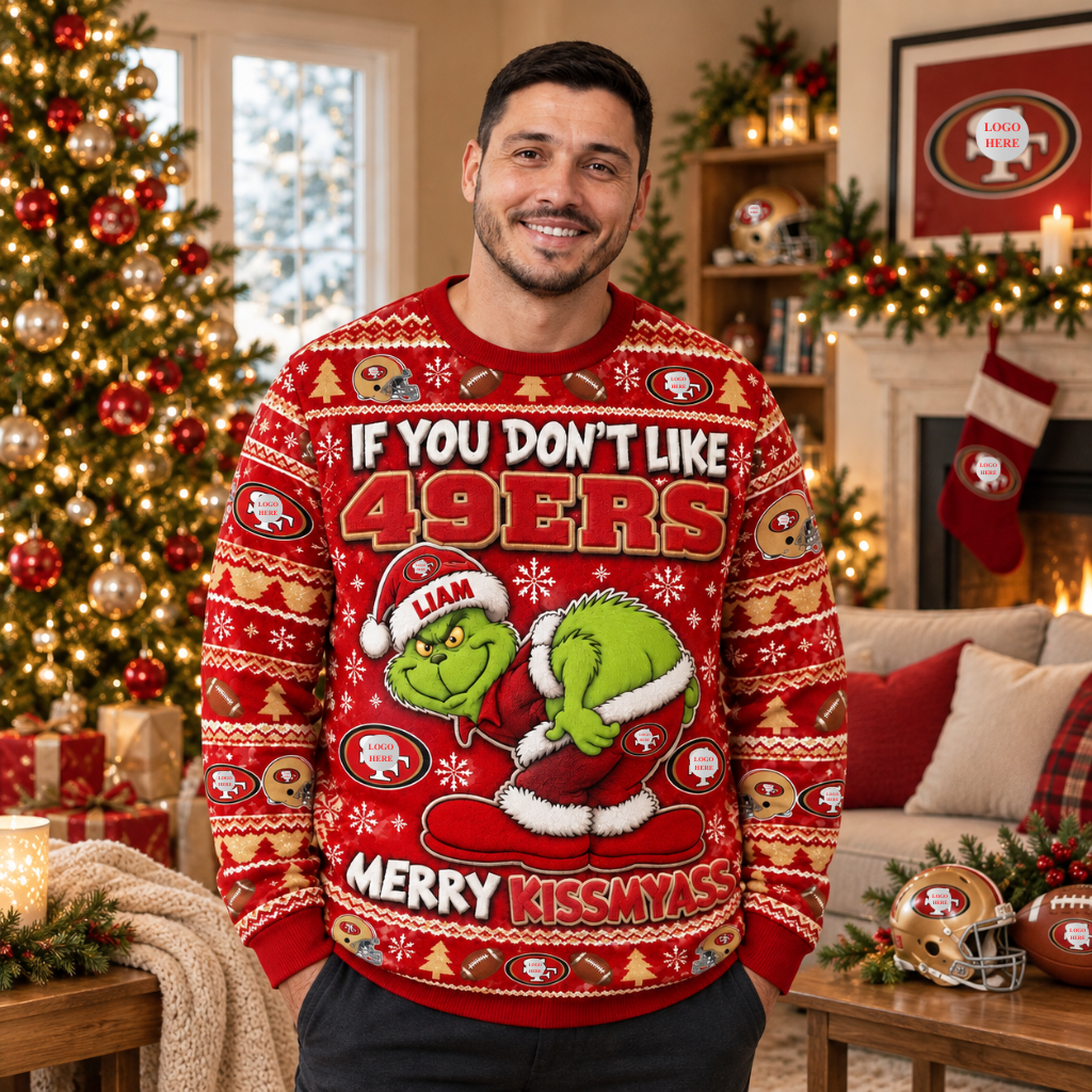 Funny Christmas Football Sweater With Custom Name, Green Character Ugly Holiday Sweatshirt, Personalized Sports Fan Gift hn29102026
