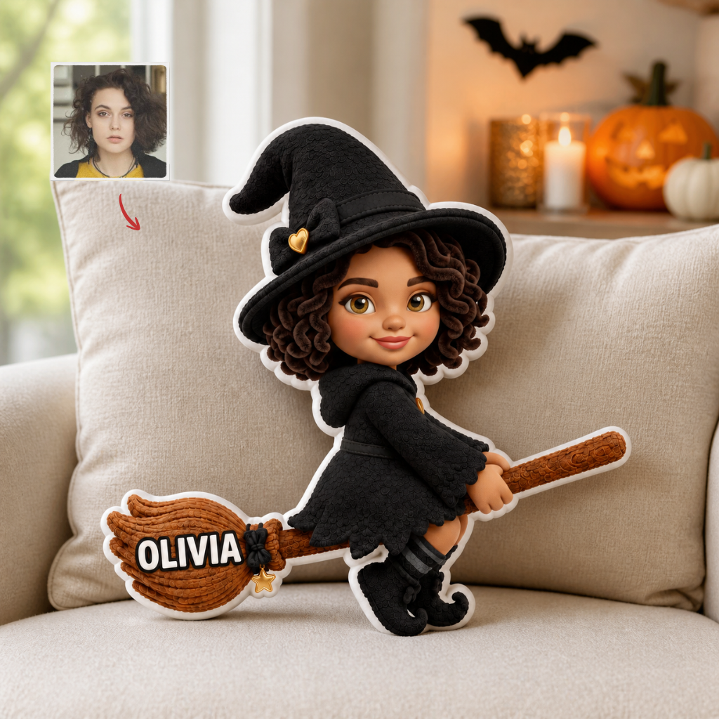 Custom Photo Name Witch Pillow, Personalized Halloween Magic Cushion, Gift for Witch Fans hn03082026
