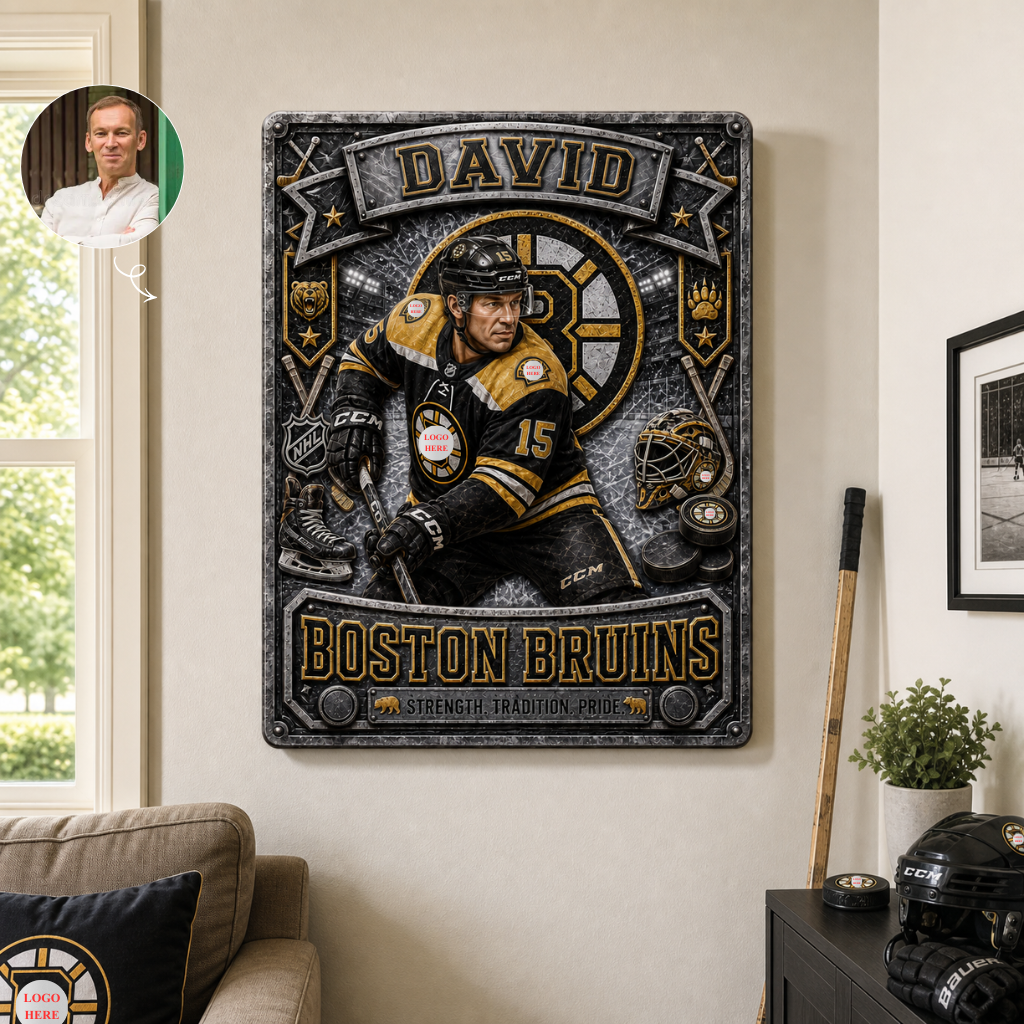 Custom Photo Name Hockey Metal Sign, Personalized Ice Hockey Wall Decor, Gift for Hockey Fans hn24082026