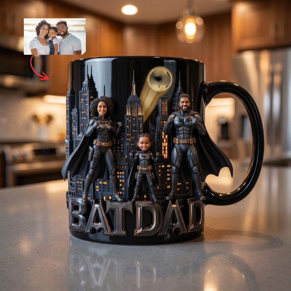 Custom Superhero Dad Mug, Personalized Batman Style Photo Mug for Dad, Custom Family Coffee Mug Gift, Father’s Day Mug for Dad, Personalized Gift for Super Dad