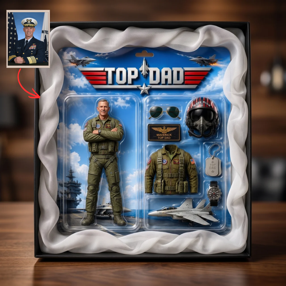 Custom Pilot Dad Plaque, Personalized Top Dad Photo Plaque, Custom Aviator Action Figure Gift for Dad, Military Pilot Father’s Day Gift, Personalized Keepsake for Dad