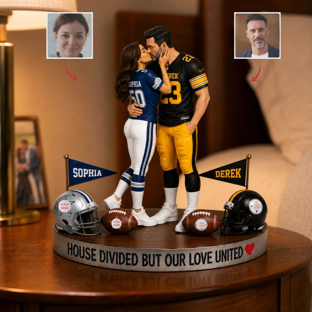 Custom Photo "House Divided" Pro Football Couple Plaque - Personalized Gridiron Rivalry Gift hn27072026