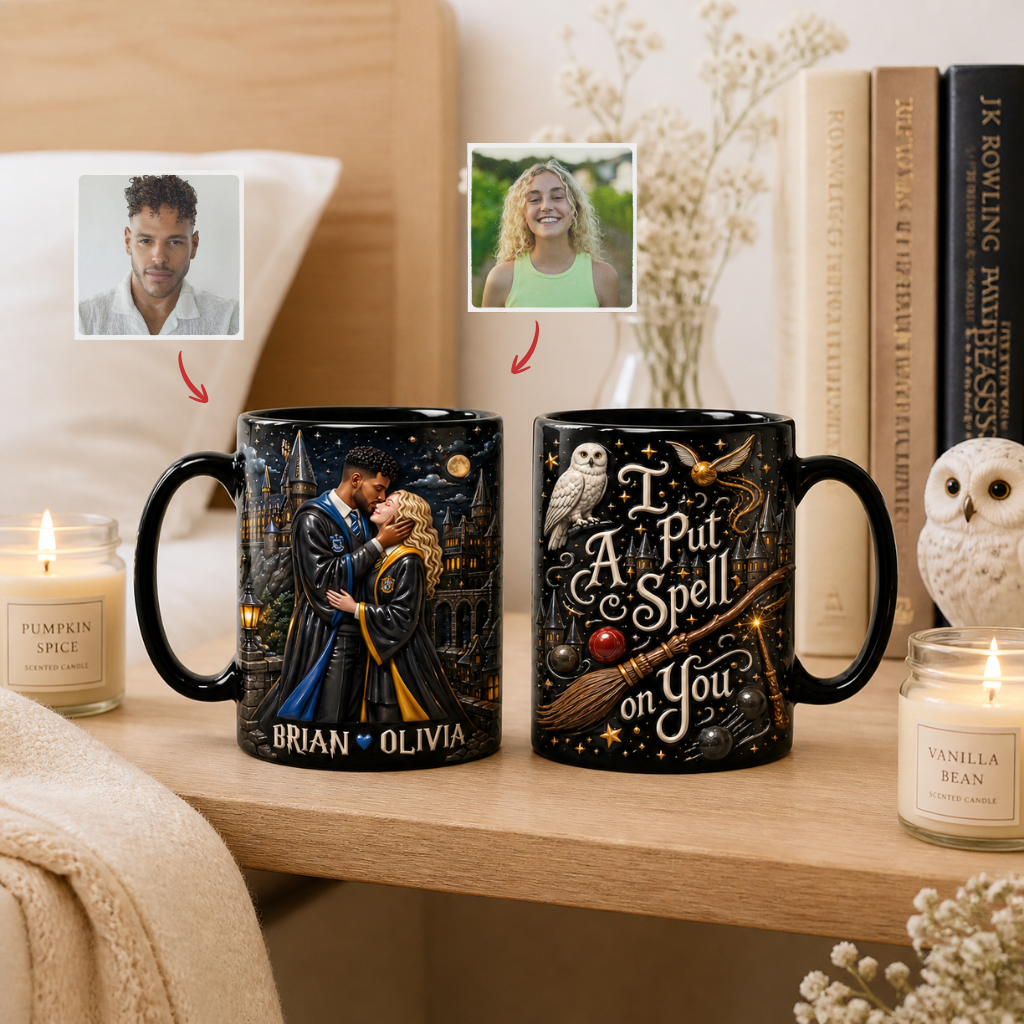 Custom Photo Name Magic Couple Mug, Personalized Fantasy Love Cup, Gift for Fantasy Fans hn03082026