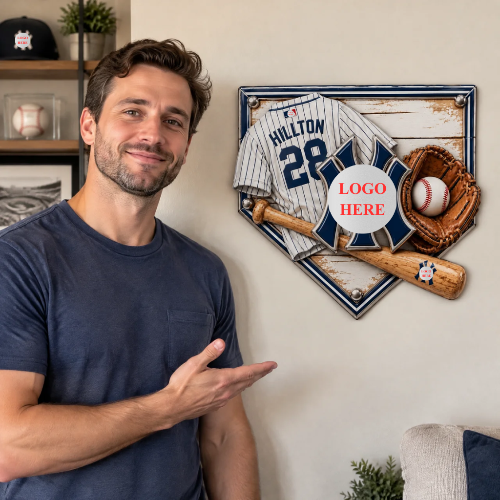 Personalized Baseball Metal Sign With Custom Name and Number, Jersey Wall Decor, Baseball Bat and Glove Artwork, Gift for Baseball Fans hn30102026