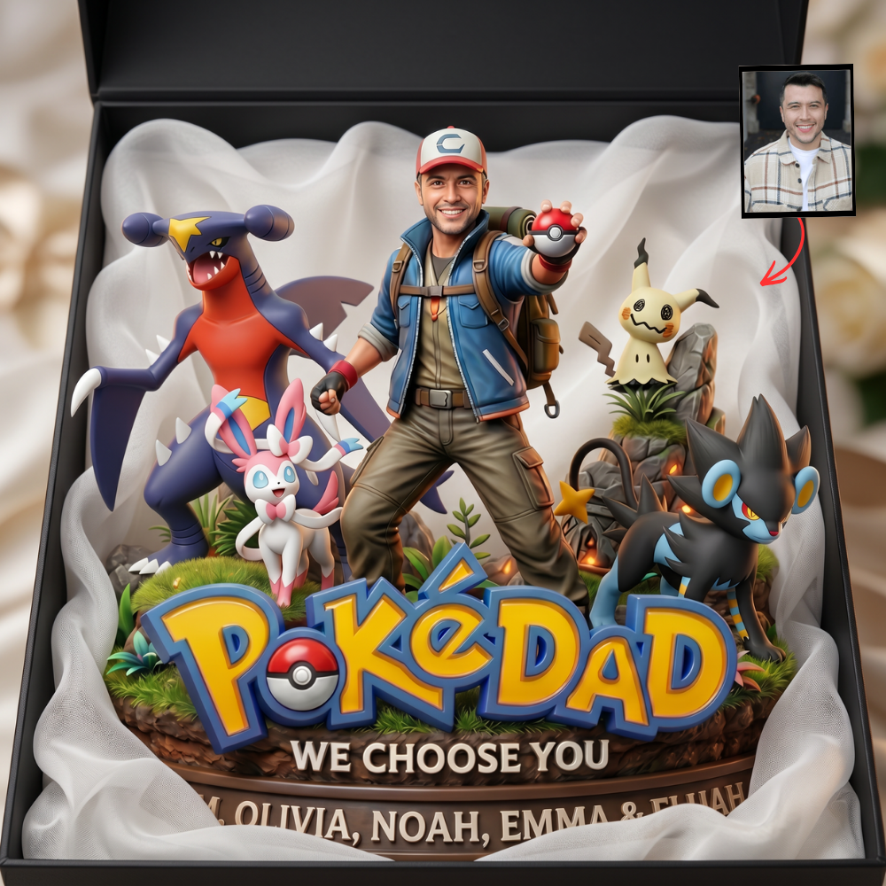 Personalized Monster Trainer Dad Plaque, Custom Photo Collectible Plaque for Dad, Gamer Dad Gift, Family Adventure Display Gift for Father’s Day
