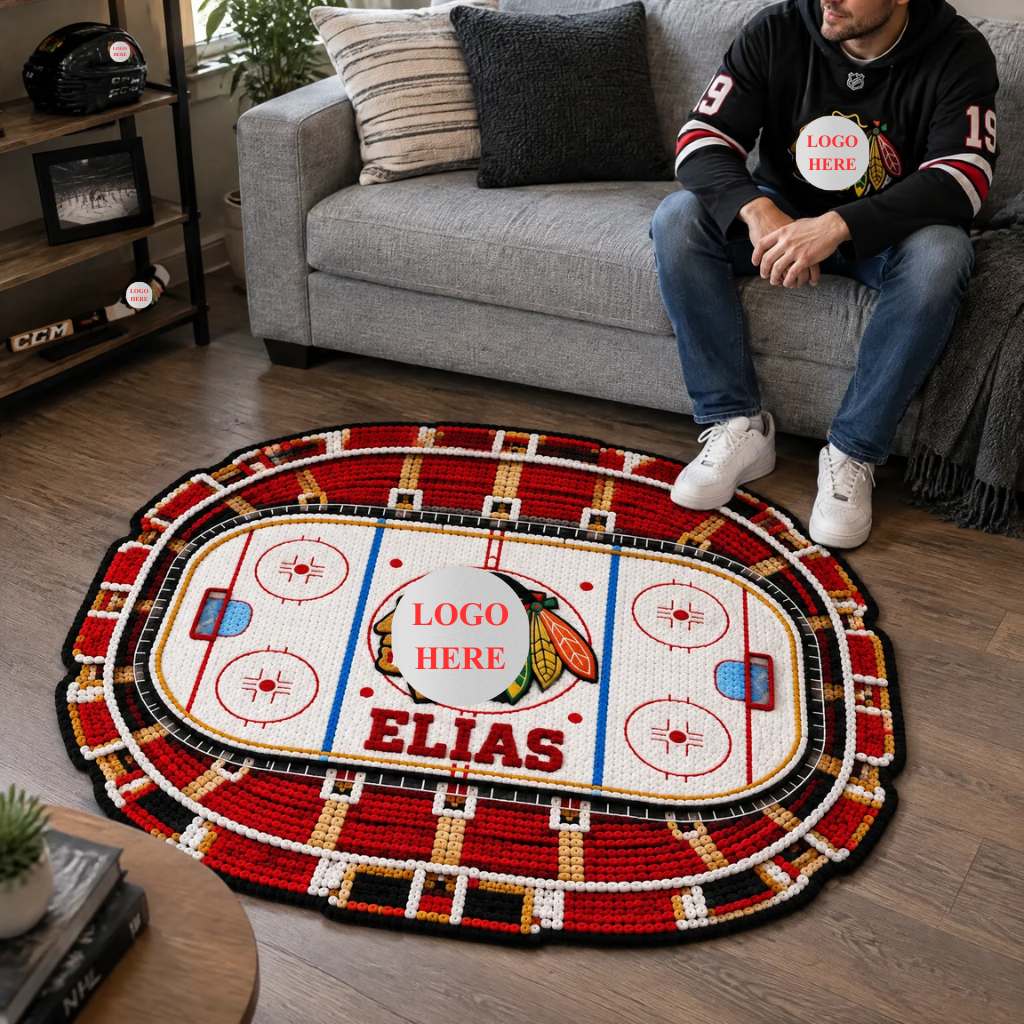 Custom Hockey Stadium Rug With Name, Personalized Ice Rink Tufted Floor Decor, Hockey Arena Room Accent, Unique Gift for Hockey Fans hn21102026
