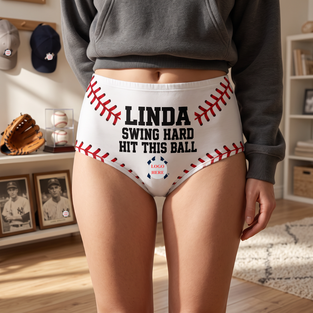 Custom Baseball Style Women’s Underwear With Name, Personalized Funny Briefs, Gift for Sports Lovers and Baseball Fans hn28092026