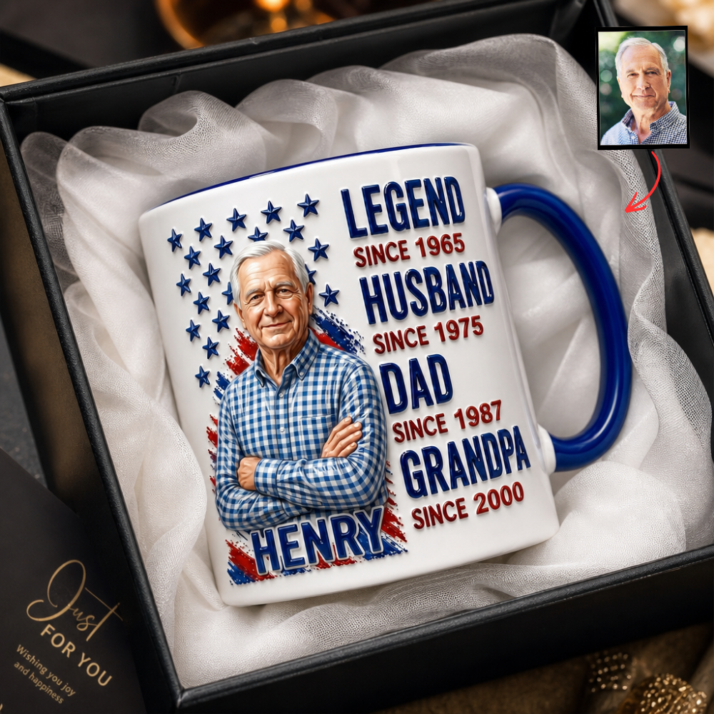 Personalized Dad Grandpa Mug, Custom Photo Coffee Mug for Dad, Legend Husband Grandpa Since Year Mug, Father’s Day Gift for Grandpa