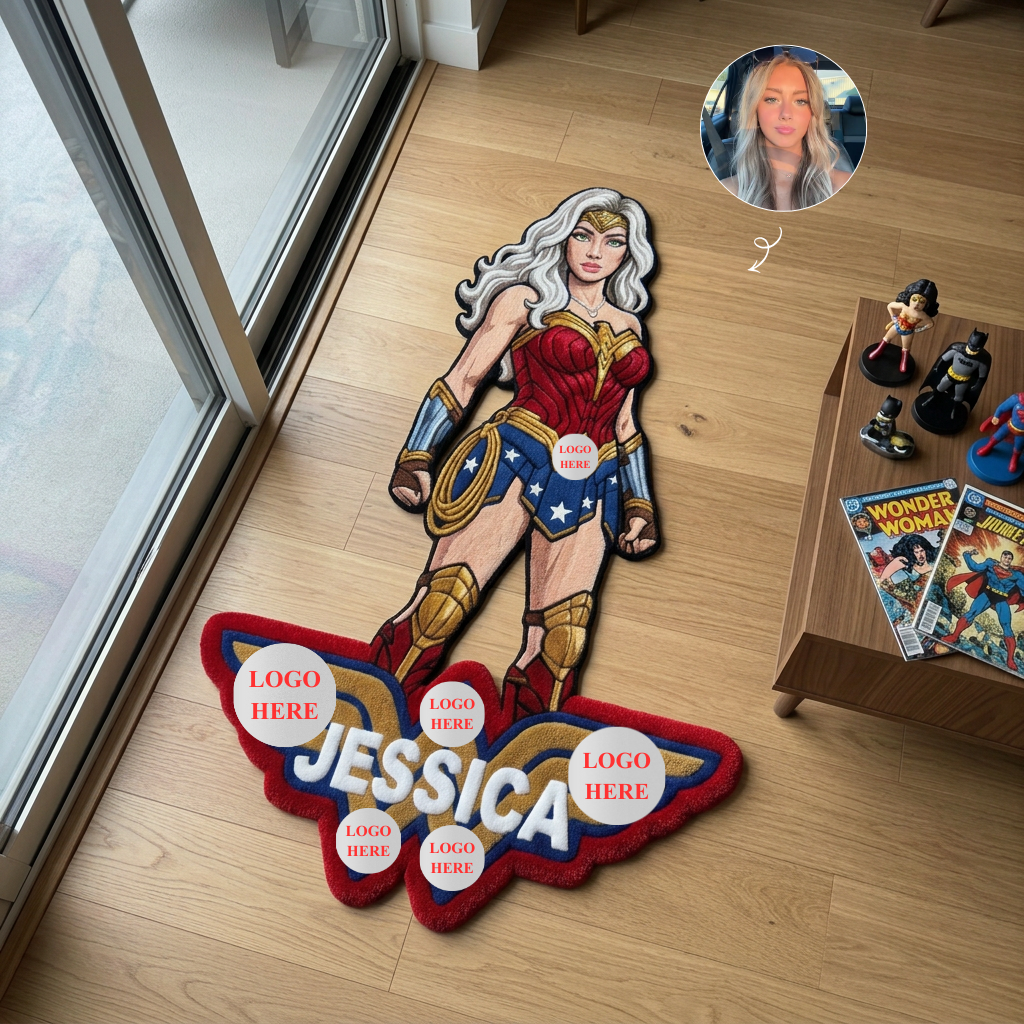 Custom Superhero Tufted Rug With Name, Comic Hero Floor Decor, Personalized Gift for Comic Book Fans hn16102026