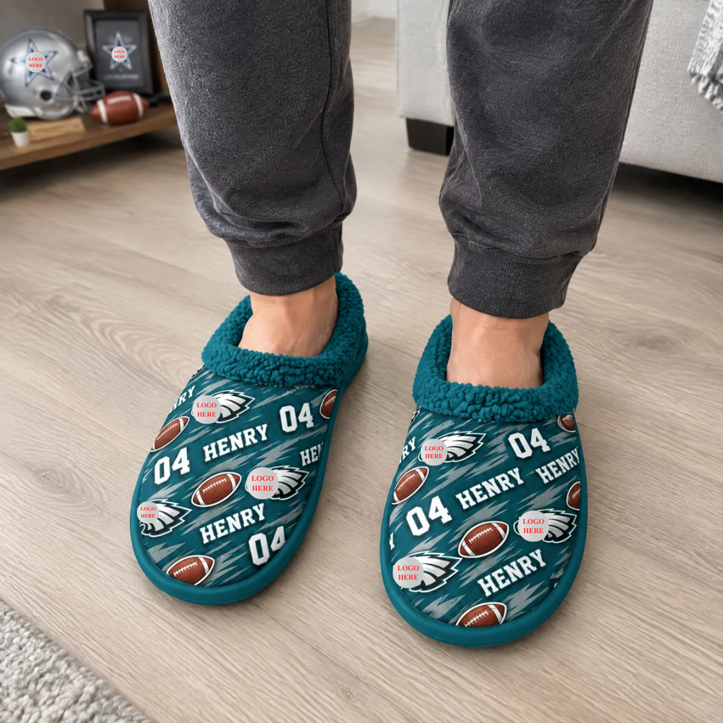 Personalized Football Slippers With Custom Name and Number, Cozy Sports House Shoes, Custom Football Fan Gift hn28102026tp