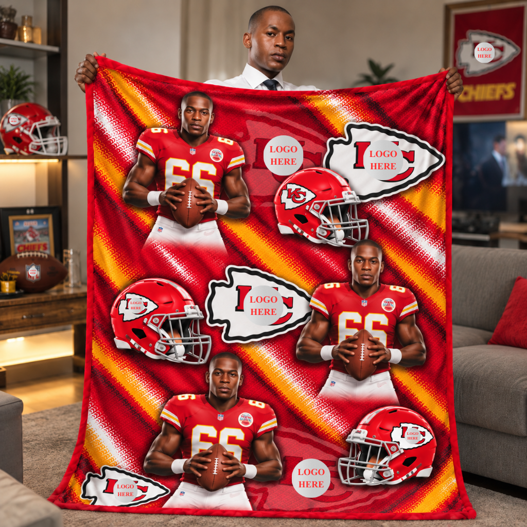 Personalized Football Player Blanket With Custom Photo and Name, Sports Fan Throw Blanket, Game Room Decor, Gift for Football Fans hn28102026