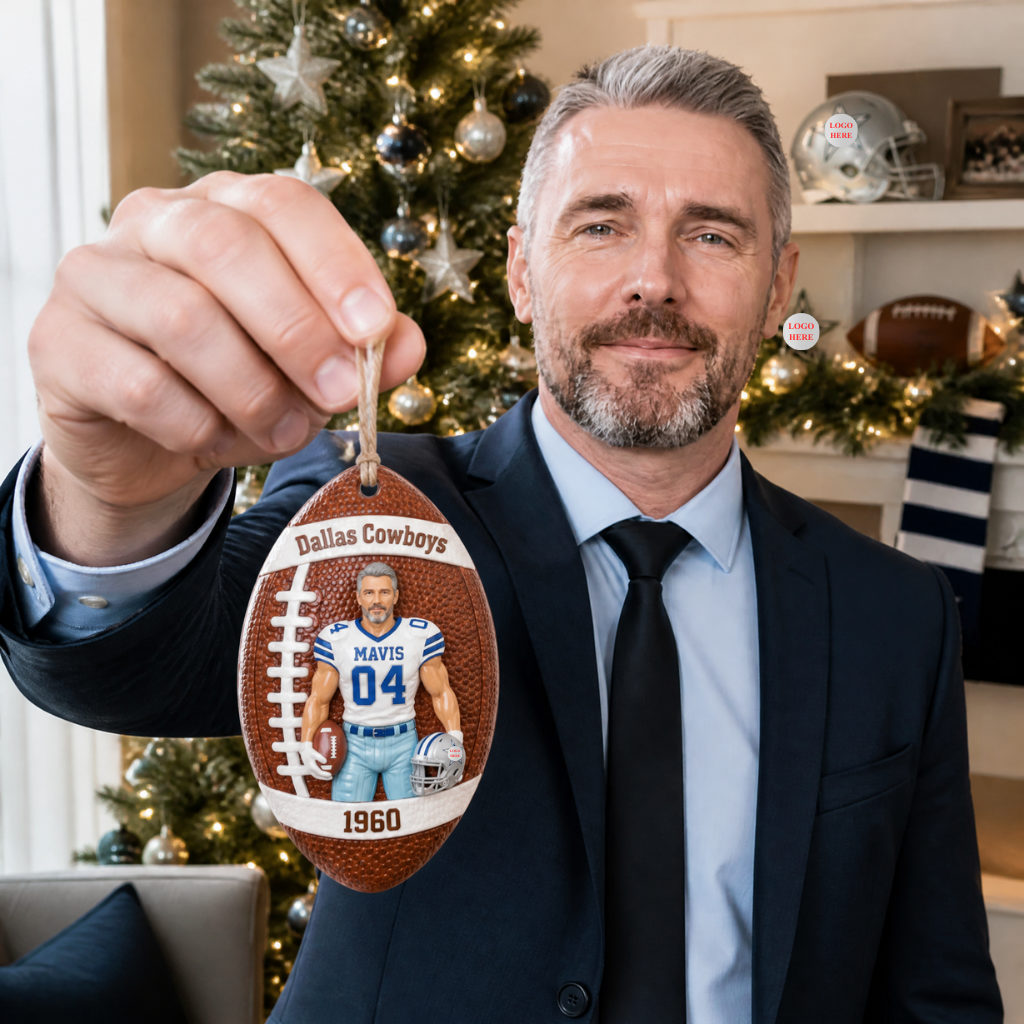 Custom Photo Name Football Ornament, Personalized Football Christmas Decoration, Gift for Football Fans and Sports Lovers hn04092026