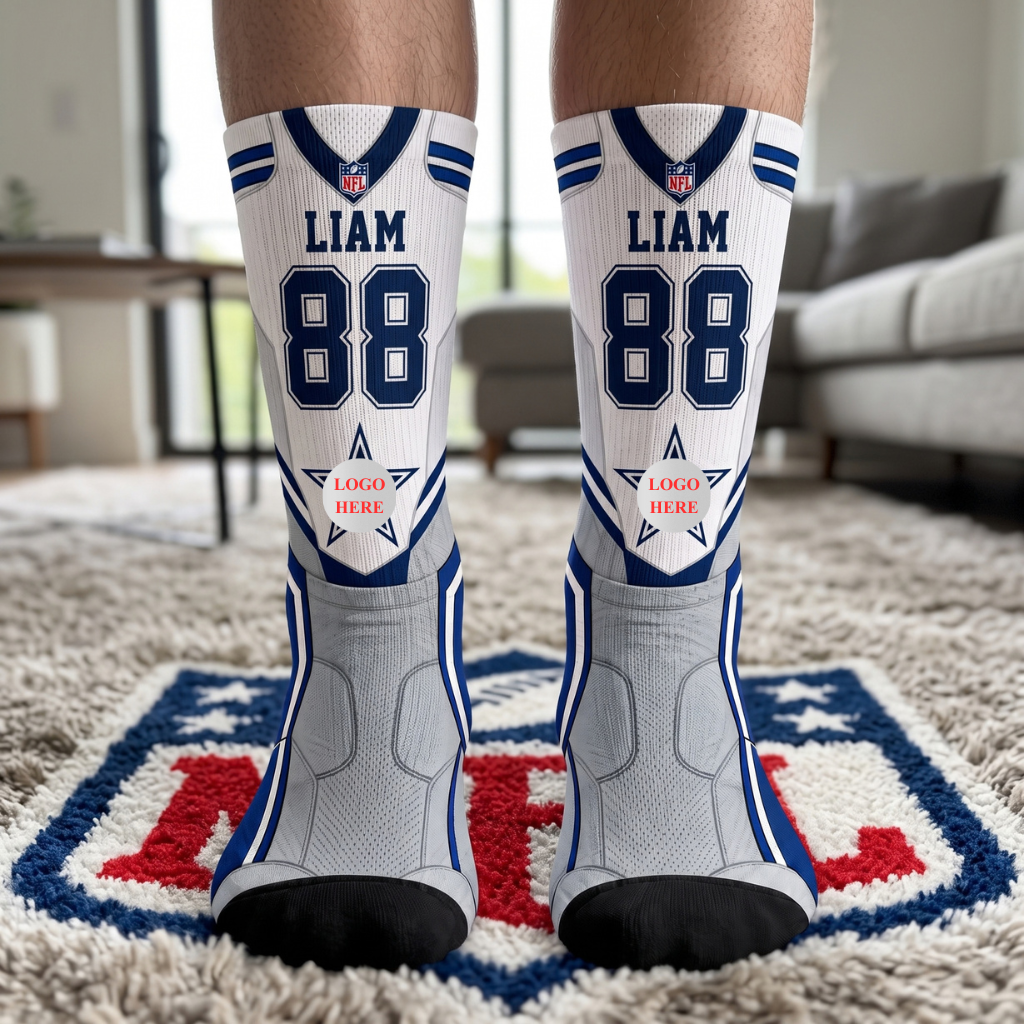 Custom Football Jersey Socks With Name, Personalized Sports Crew Socks, Gift for Football Fans and Sports Lovers hn25092026