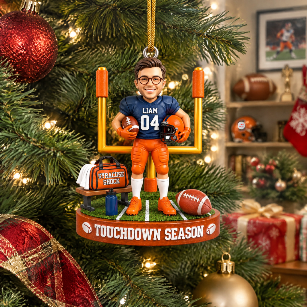 Custom Football Christmas Ornament With Name, Personalized Football Player Keepsake, Gift for Football Players and Fans hn07102026