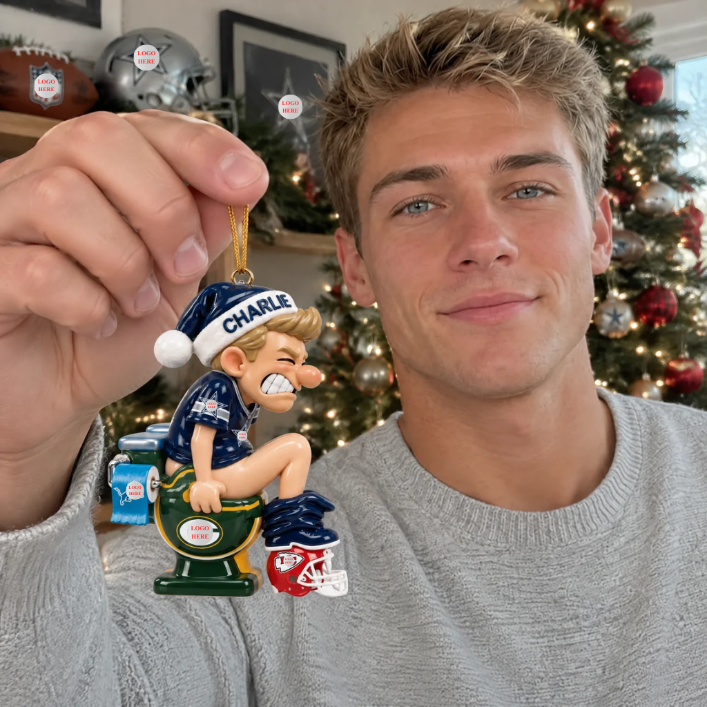 Funny Football Christmas Ornament With Custom Name, Humorous Toilet Holiday Decoration, Personalized Sports Keepsake Gift for Football Fans hn21102026