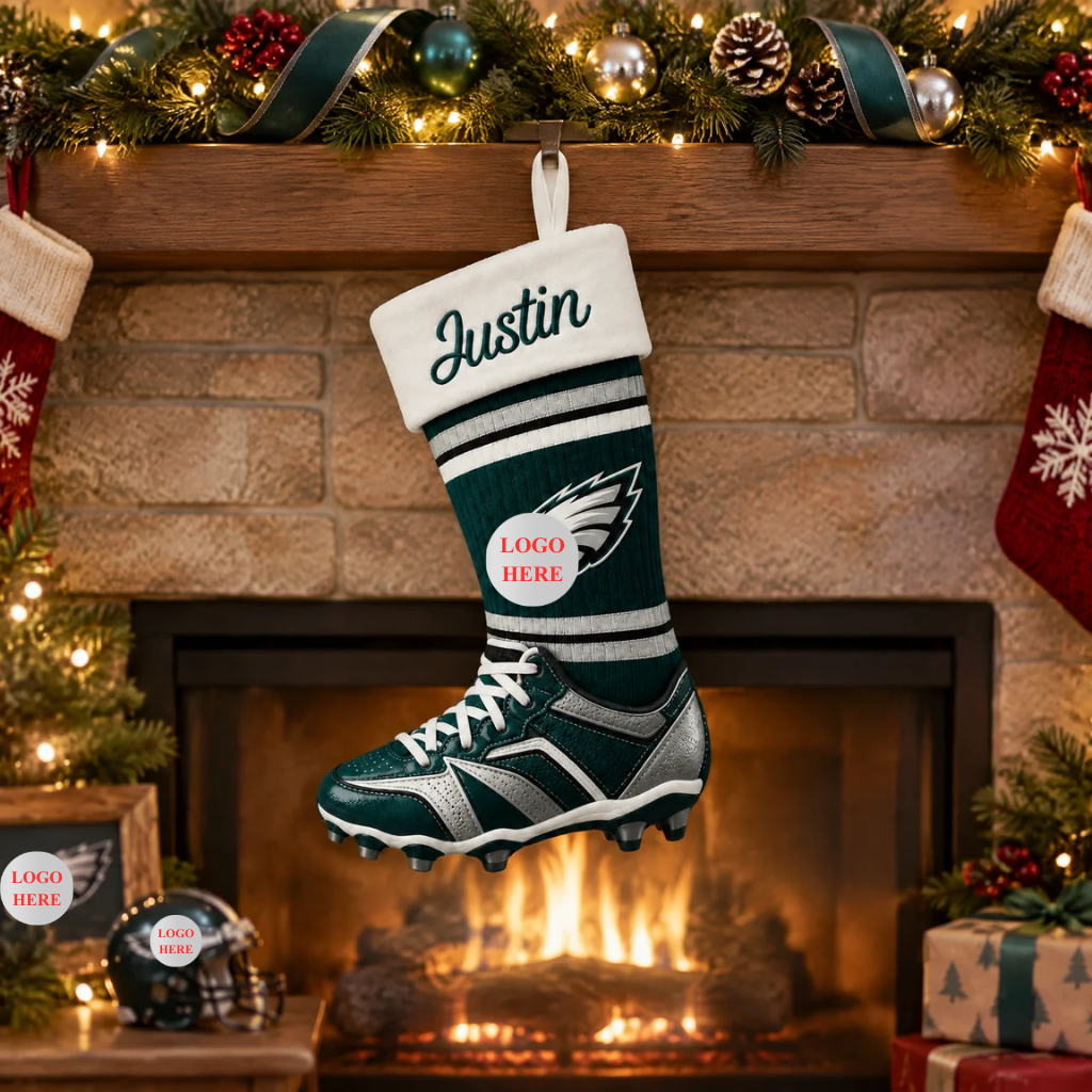 Custom Football Christmas Stocking With Photo and Name, Personalized Sports Holiday Decor, Gift for Football Fans and Players hn08102026