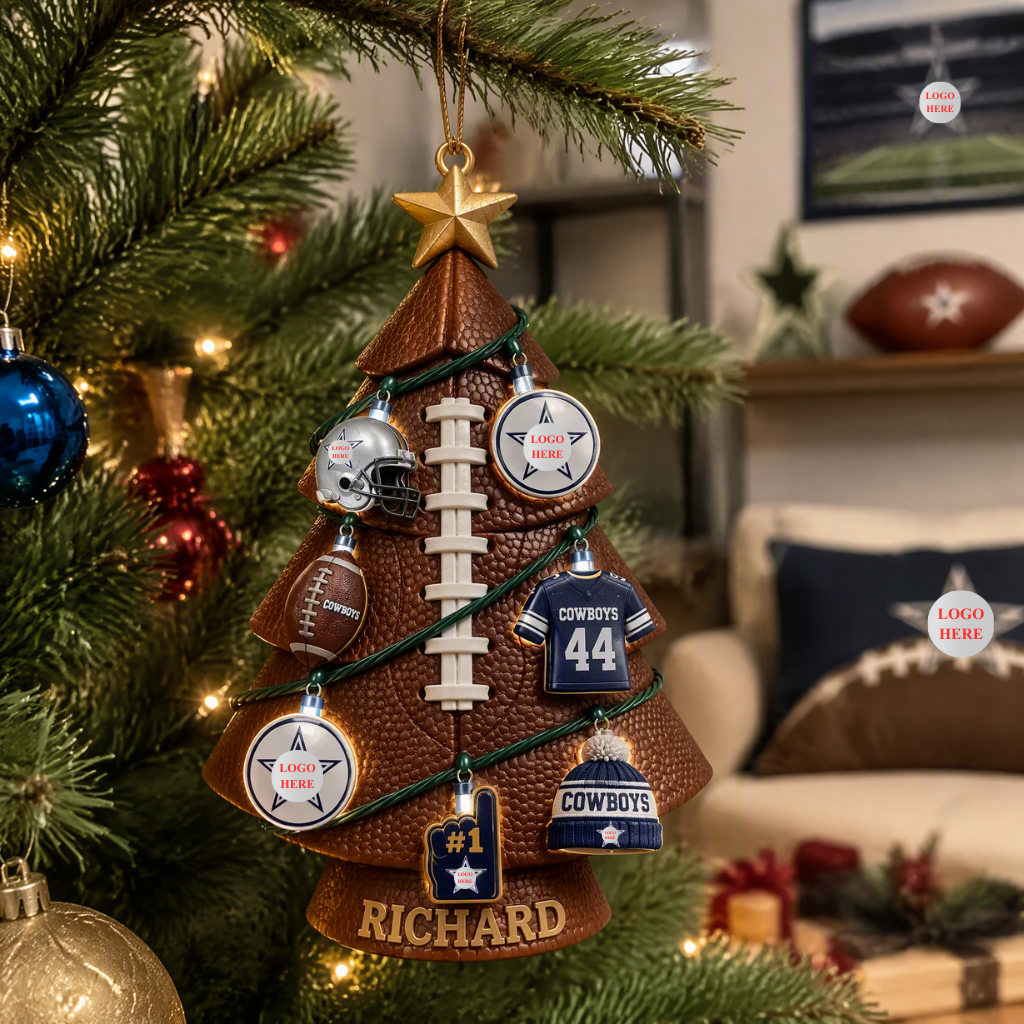 Custom Name Football Christmas Tree Ornament, Personalized Sports Tree Decoration, Gift for Football Fans and Sports Lovers hn04092026