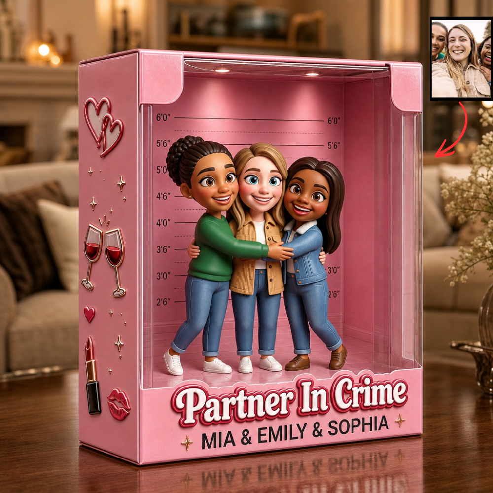 Personalized Best Friends Photo Plaque, Custom Partner In Crime Acrylic Plaque Gift for Friends, Chibi Bestie Keepsake Decor, Friendship Birthday Gift for Women