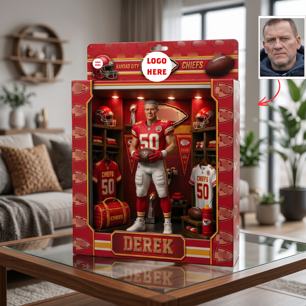 Custom Photo Pro Football Locker Room Box Plaque - Personalized Gridiron Fan "Man Cave" Gift (All 32 Cities)