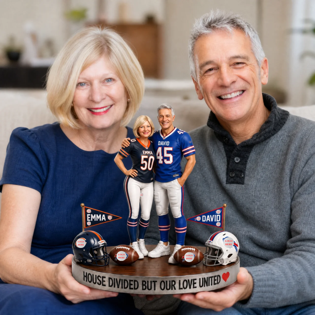 Custom Photo "House Divided" Pro Football Couple Plaque - Personalized Gridiron Rivalry Gift hn27072026
