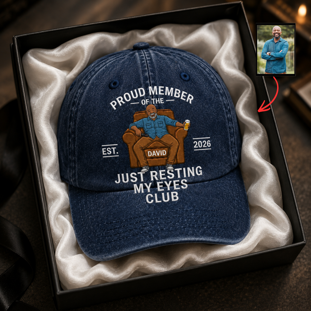 Personalized Embroidered Dad Cap, Custom Photo Baseball Cap for Dad, Funny Resting My Eyes Club Hat, Father’s Day Gift for Dad