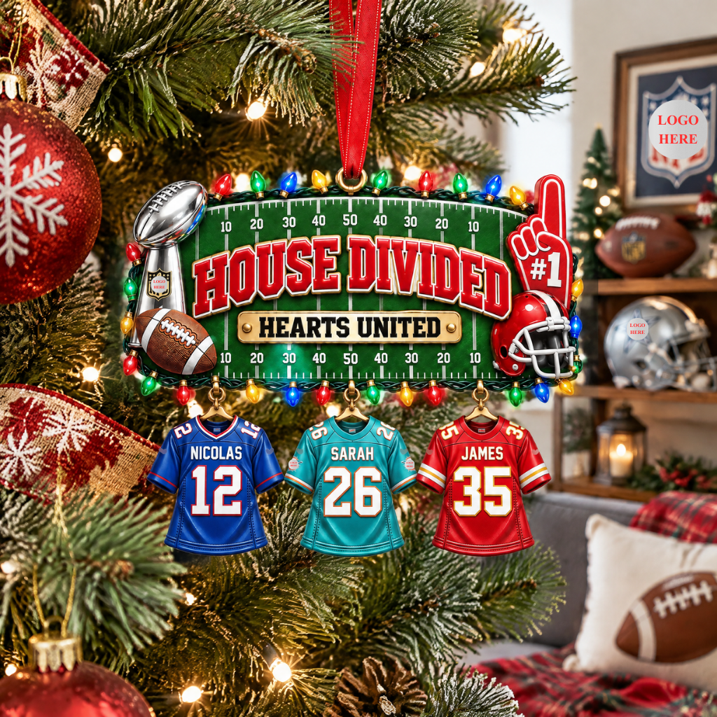 Custom Football Family Christmas Ornament With Names, Personalized Sports Holiday Decor, Gift for Football Fans and Families hn09102026