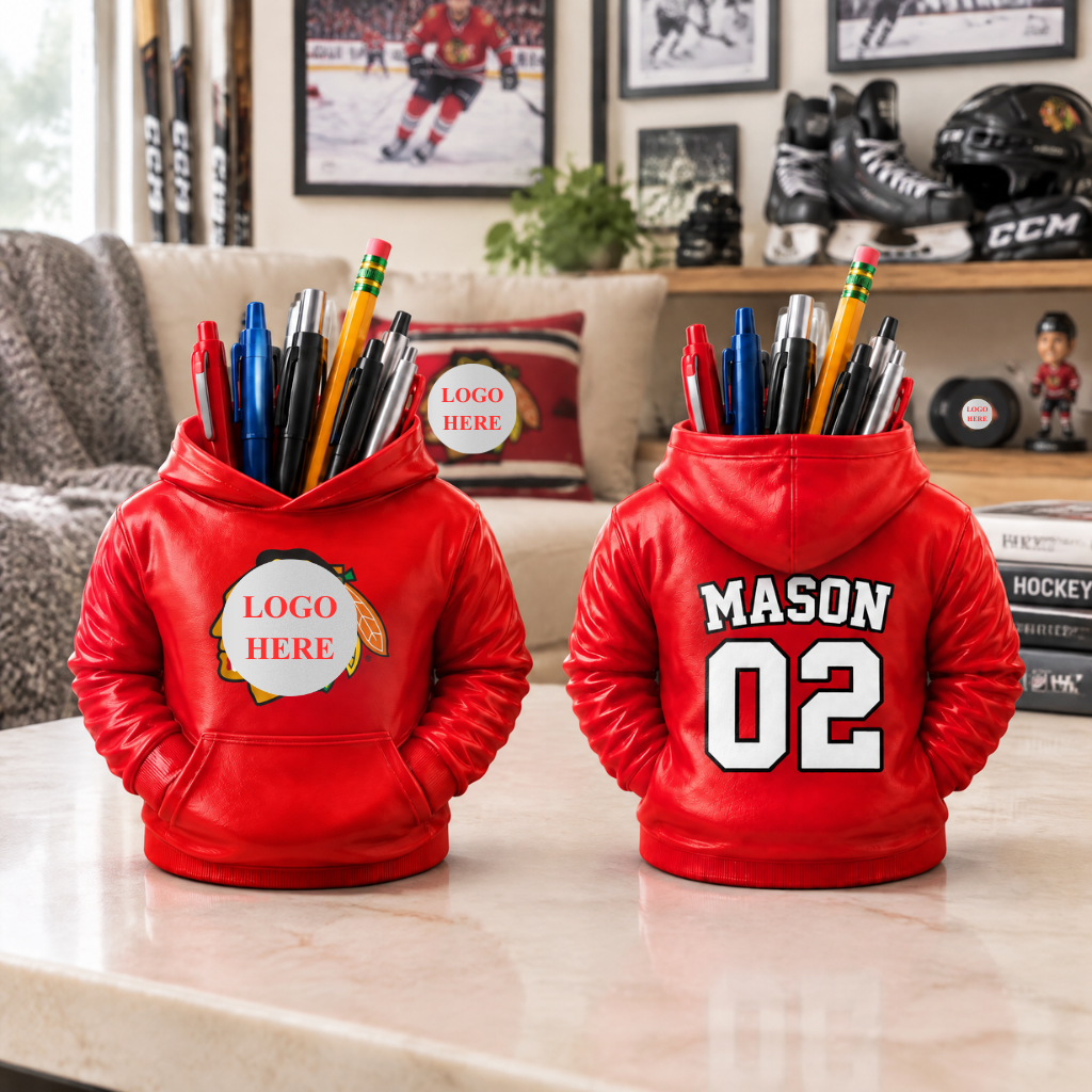Custom Hockey Pen Holder With Name, Personalized Ice Hockey Desk Organizer, Gift for Hockey Fans and Players hn05102026