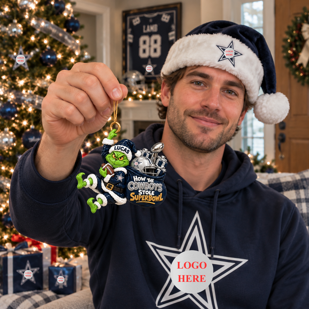 Funny Football Santa Christmas Ornament With Custom Name, Green Holiday Character Tree Decor, Personalized Gift for Football Fans hn22102026