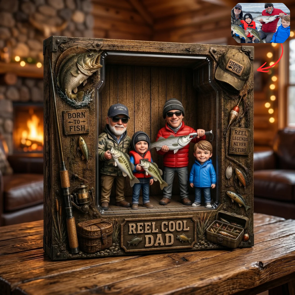 Custom Photo Fishing Plaque for Dad, Personalized Reel Cool Dad Wooden Plaque, Custom Father & Son Fishing Gift, Fishing Lover Gift for Dad, Birthday Father’s Day Keepsake