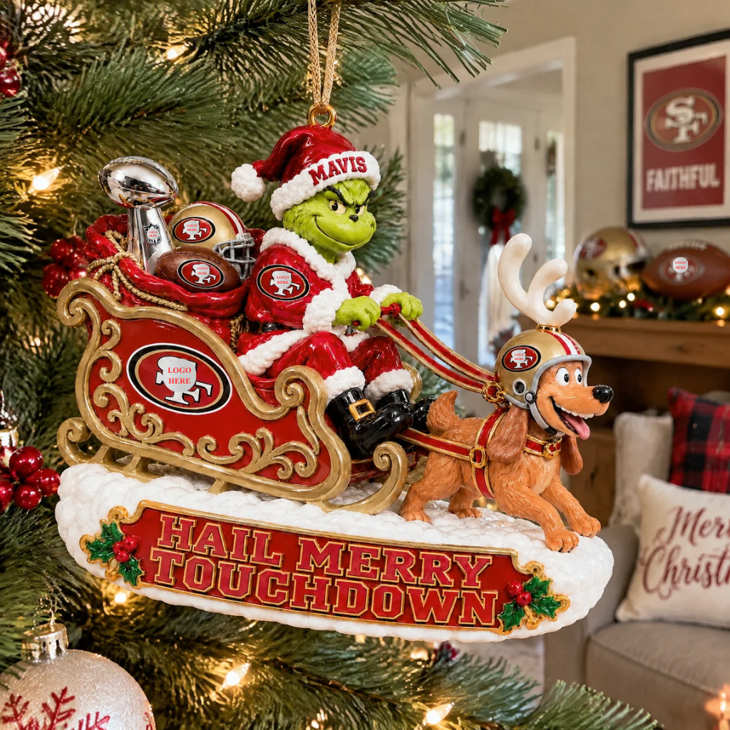 Funny Christmas Football Ornament With Custom Name, Green Character Sleigh Decoration, Personalized Holiday Tree Keepsake, Gift for Football Fans hn28102026tp