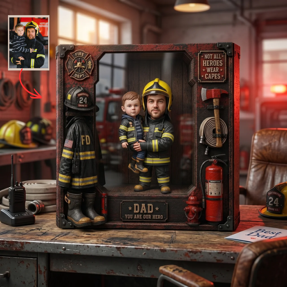 Custom Firefighter Dad Plaque, Personalized Firefighter Photo Gift for Dad, Firefighter Father’s Day Plaque, Hero Dad Keepsake, Custom Fire Dept Gift for Dad