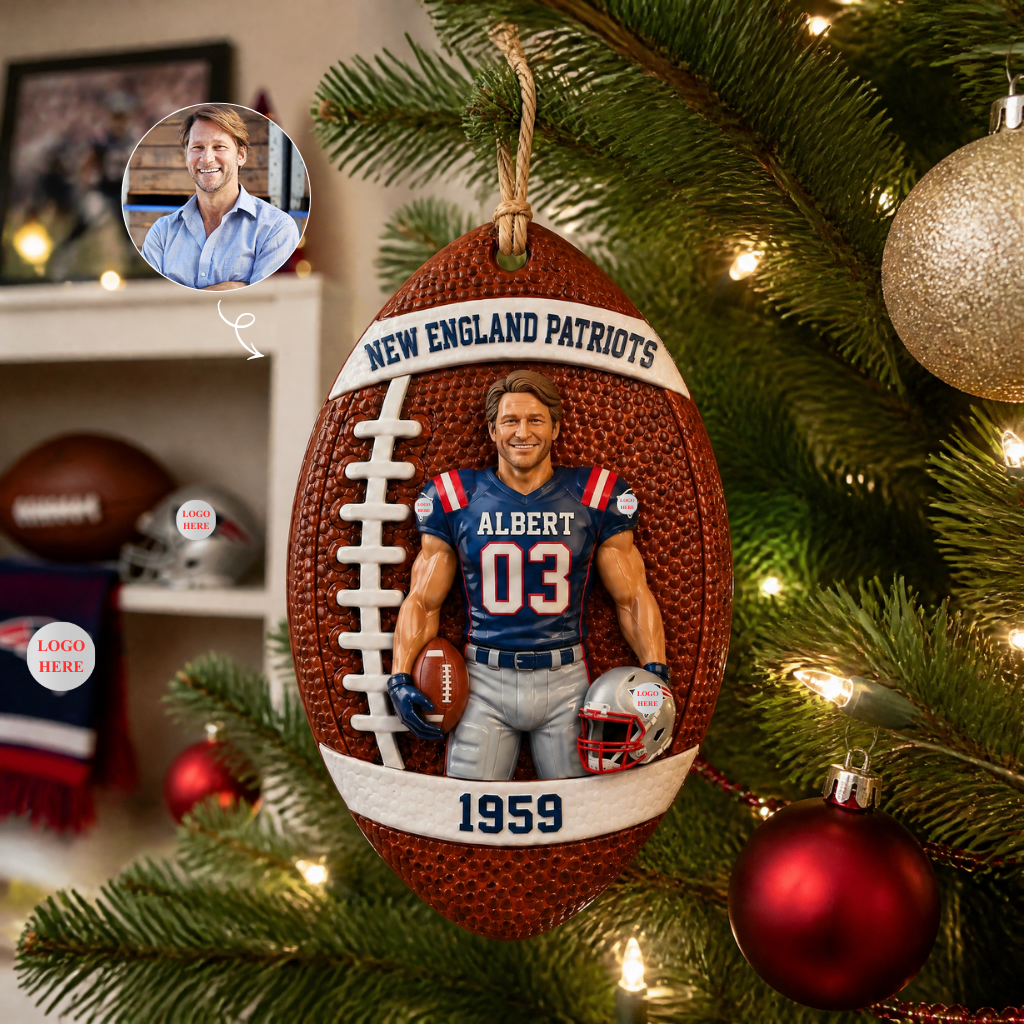 Custom Photo Name Football Ornament, Personalized Football Christmas Decoration, Gift for Football Fans and Sports Lovers hn04092026