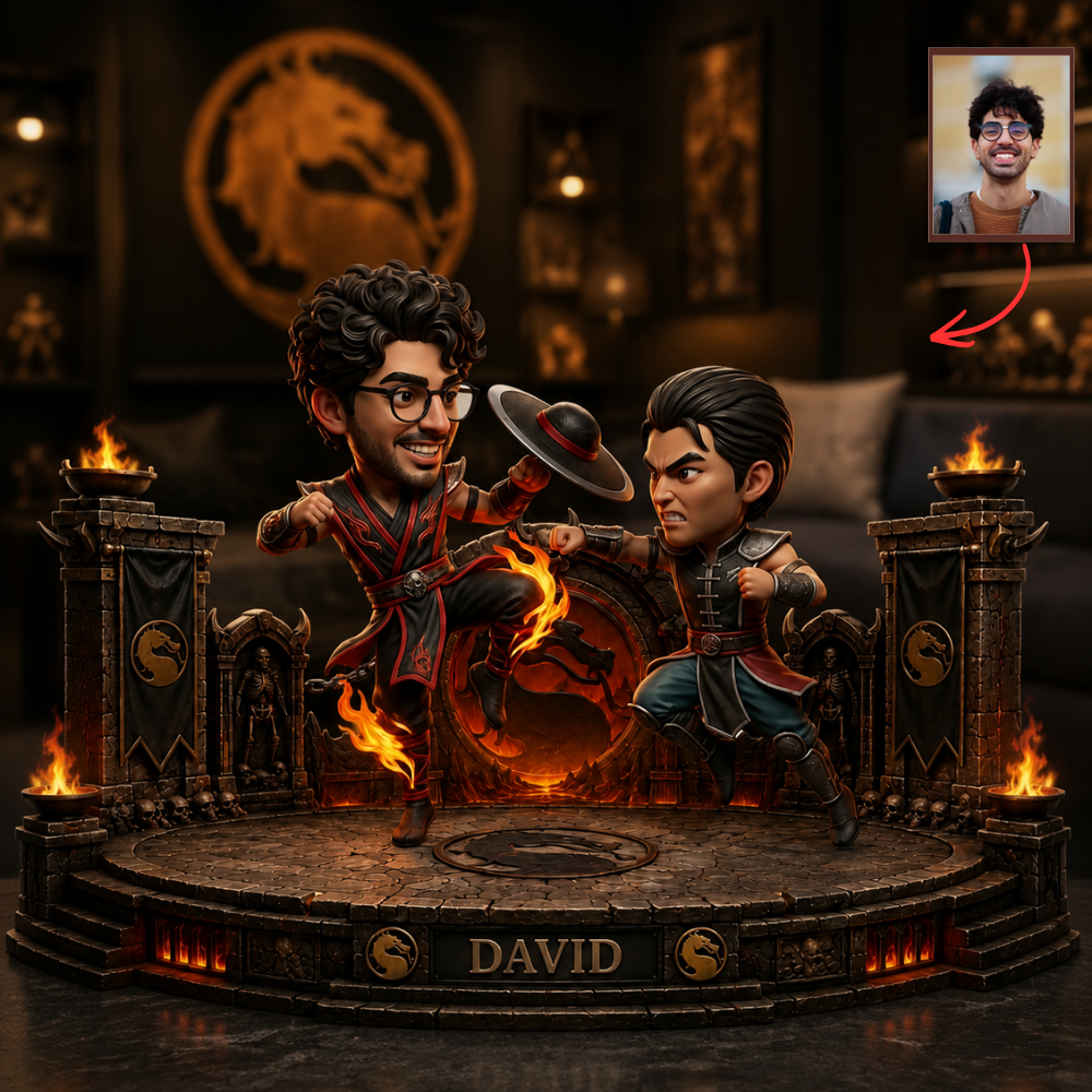 Custom Fighting Arena Photo Plaque, Personalized Gamer Collectible Gift, Custom Action Figure Display for Fans, Gaming Room Decor, Personalized Gift for Game Lovers